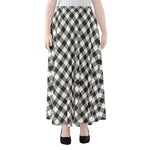 Shadow Grey And White Gingham Print Chiffon Maxi Skirt
