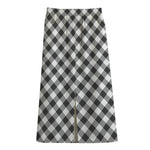 Shadow Grey And White Gingham Print Cotton Front Slit Maxi Skirt