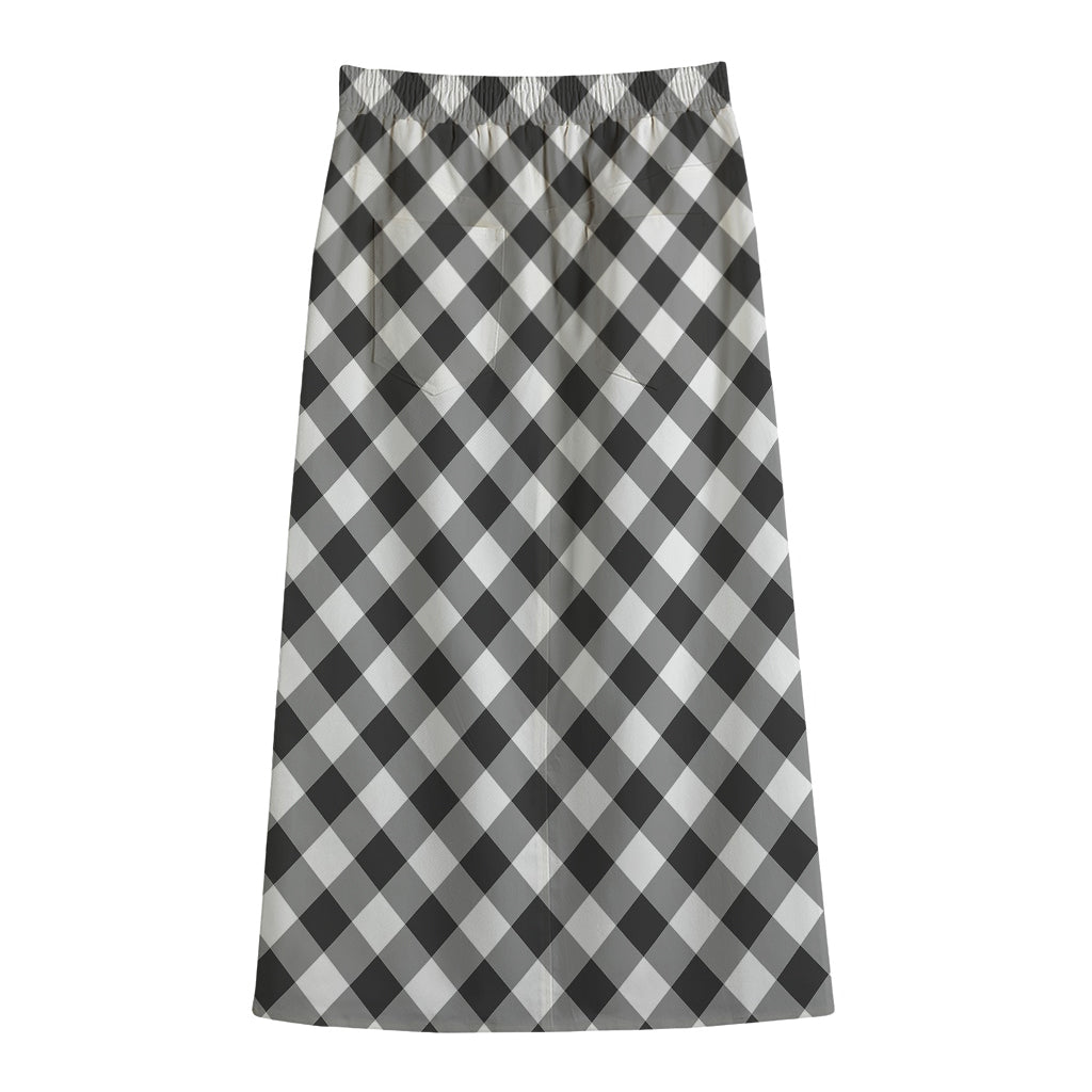 Shadow Grey And White Gingham Print Cotton Front Slit Maxi Skirt