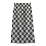 Shadow Grey And White Gingham Print Cotton Front Slit Maxi Skirt