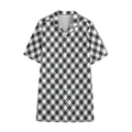 Shadow Grey And White Gingham Print Cotton Hawaiian Shirt