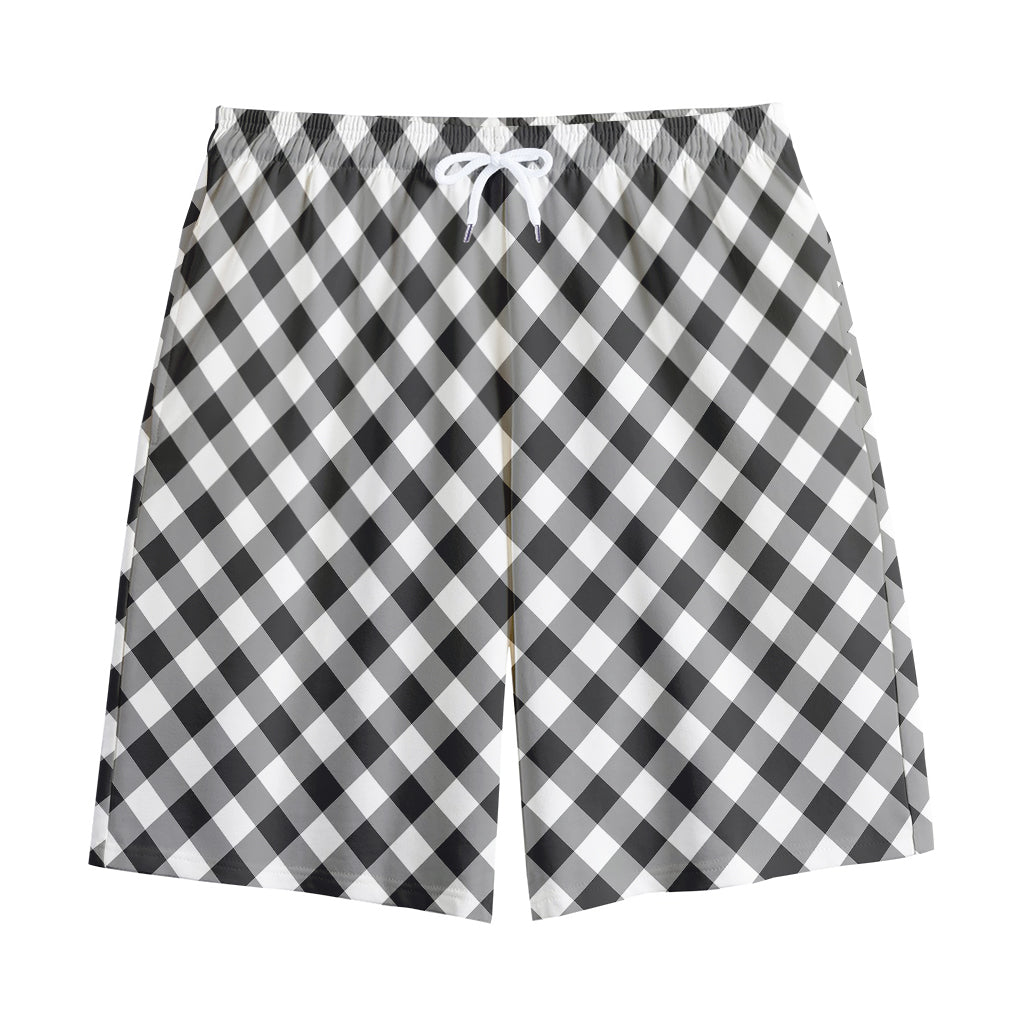 Shadow Grey And White Gingham Print Cotton Shorts