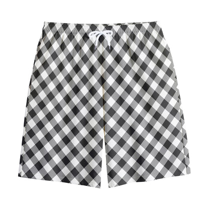Shadow Grey And White Gingham Print Cotton Shorts