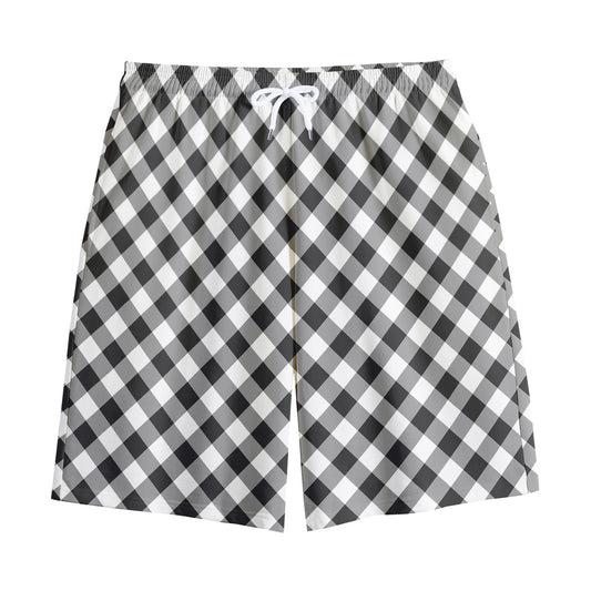 Shadow Grey And White Gingham Print Cotton Shorts