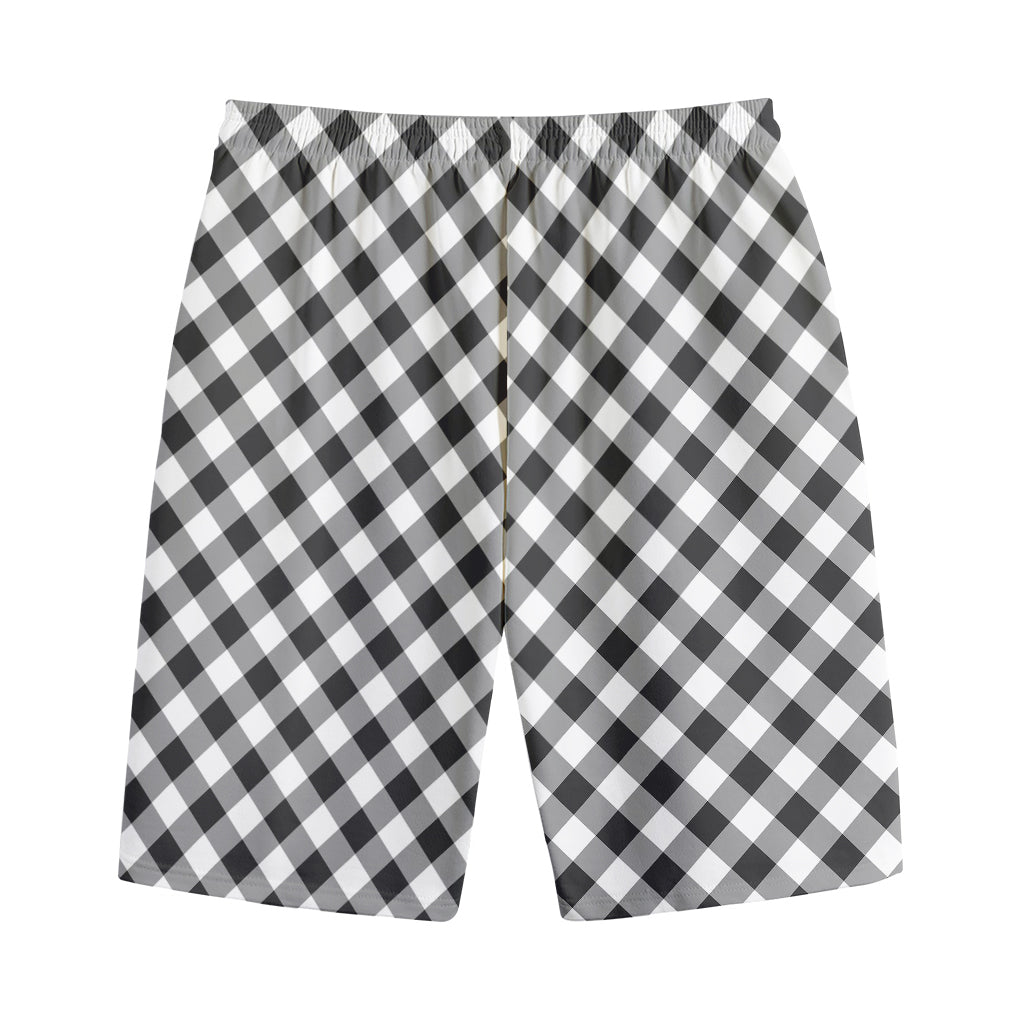 Shadow Grey And White Gingham Print Cotton Shorts