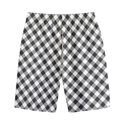 Shadow Grey And White Gingham Print Cotton Shorts