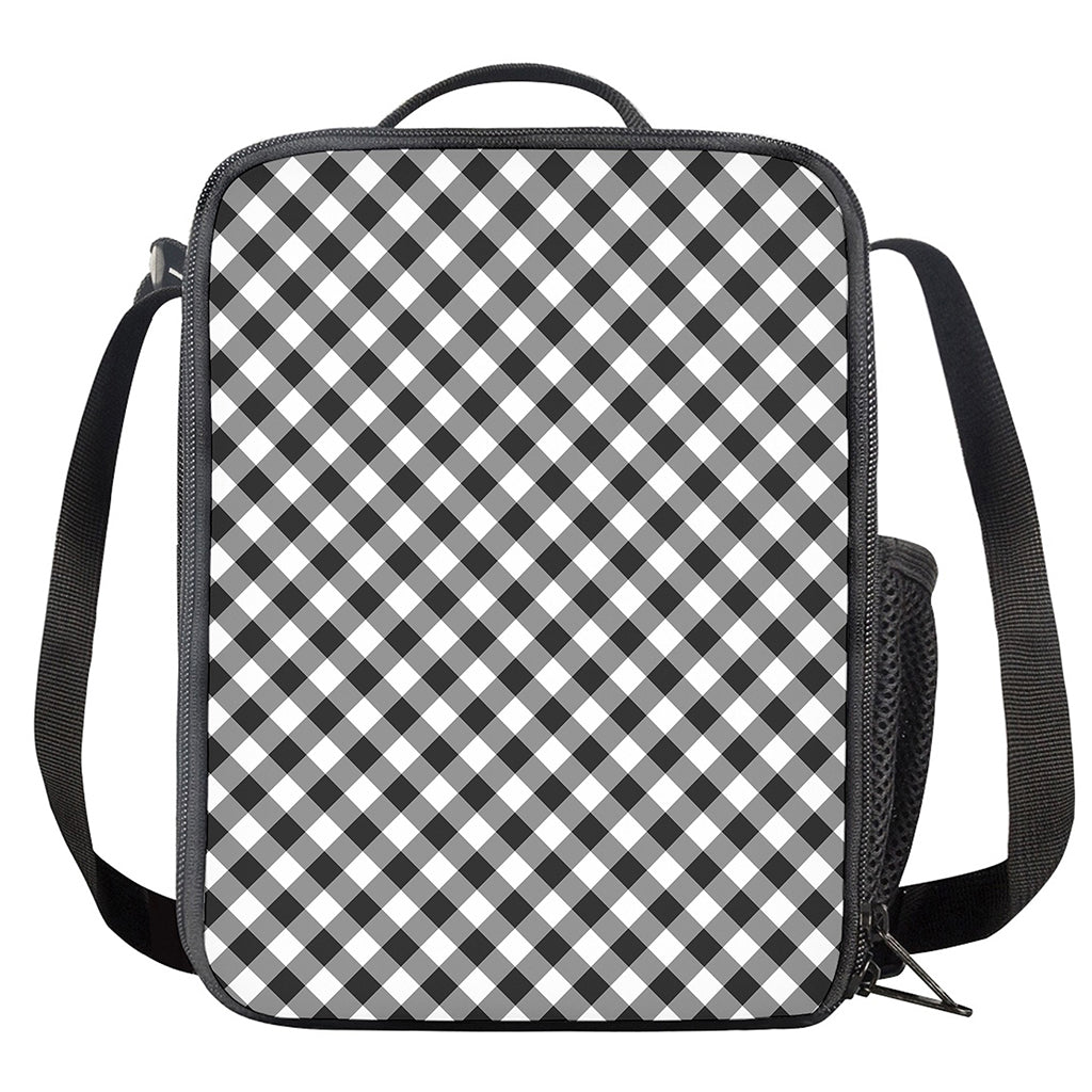 Shadow Grey And White Gingham Print Crossbody Lunch Bag