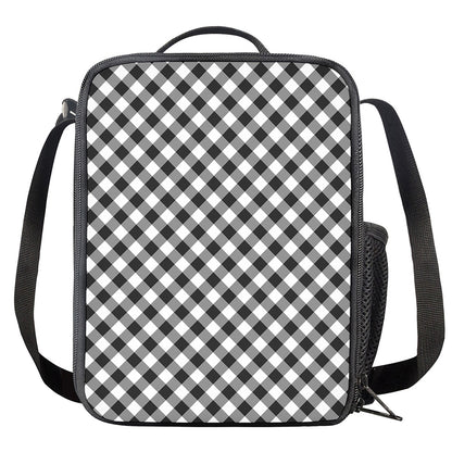 Shadow Grey And White Gingham Print Crossbody Lunch Bag