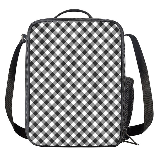 Shadow Grey And White Gingham Print Crossbody Lunch Bag