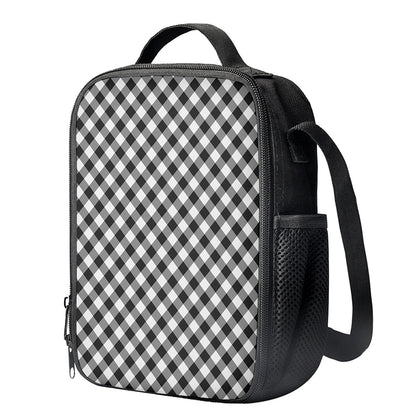 Shadow Grey And White Gingham Print Crossbody Lunch Bag