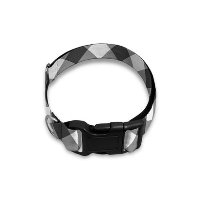 Shadow Grey And White Gingham Print Dog Collar