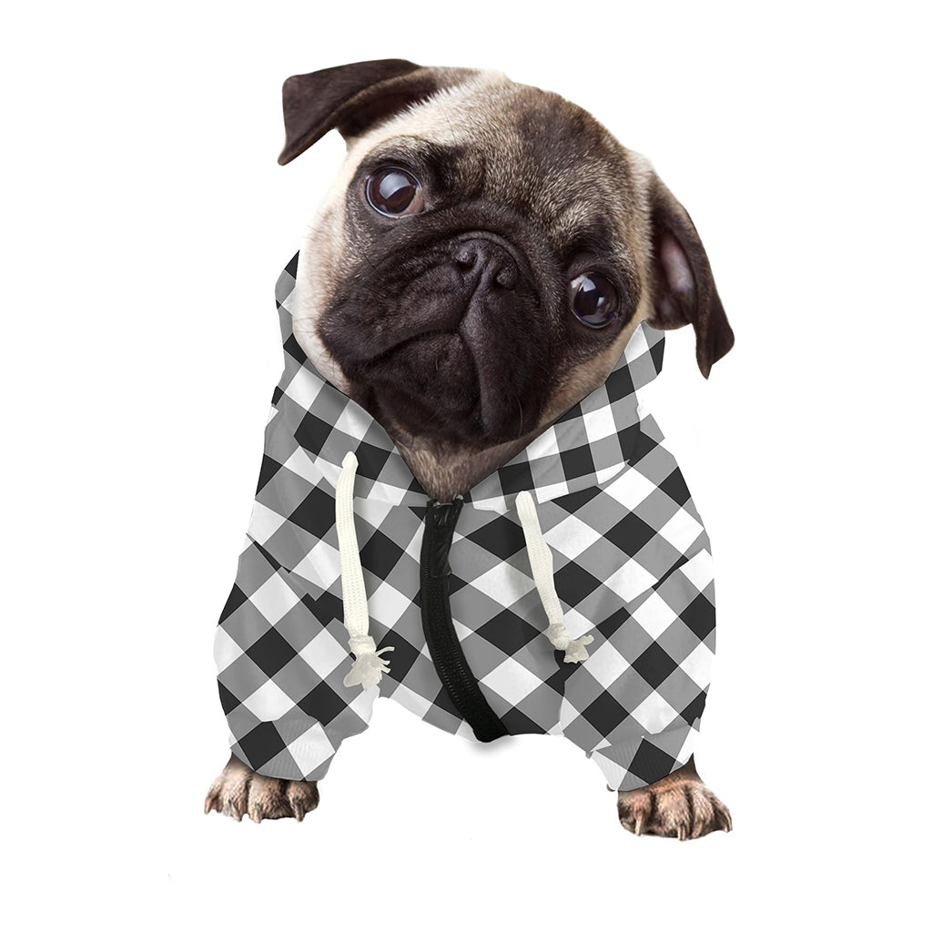 Shadow Grey And White Gingham Print Dog Zip Up Hoodie