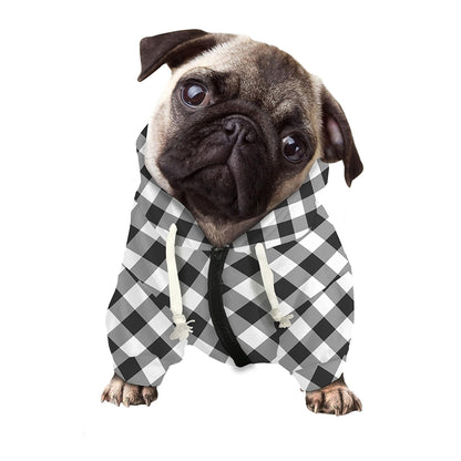 Shadow Grey And White Gingham Print Dog Zip Up Hoodie