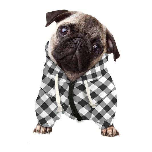 Shadow Grey And White Gingham Print Dog Zip Up Hoodie