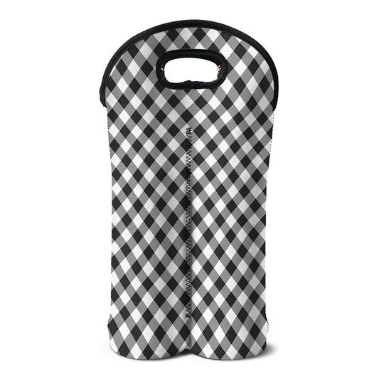 Shadow Grey And White Gingham Print Double Neoprene Wine Tote