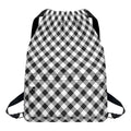 Shadow Grey And White Gingham Print Drawstring Backpack