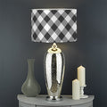 Shadow Grey And White Gingham Print Drum Lamp Shade