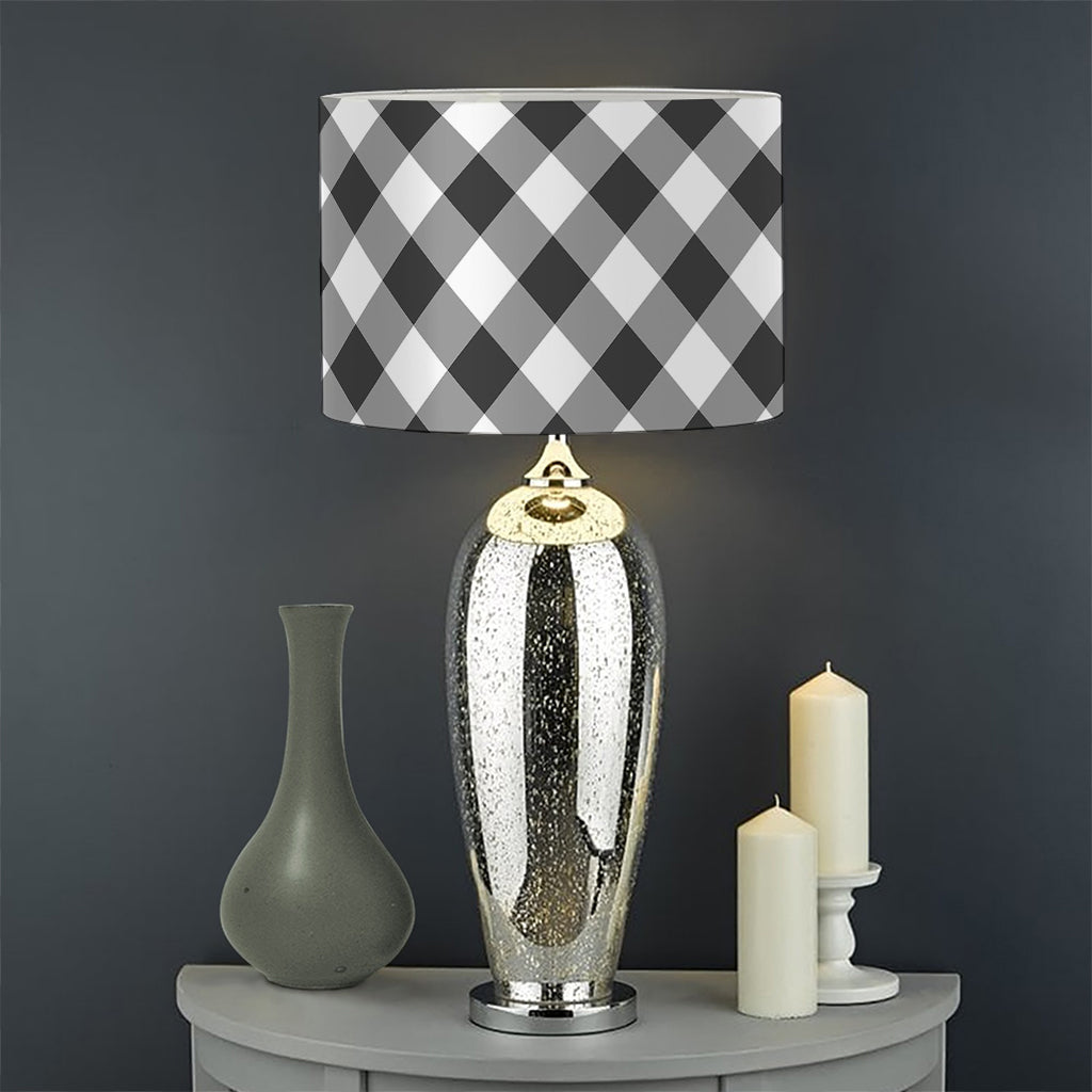 Shadow Grey And White Gingham Print Drum Lamp Shade