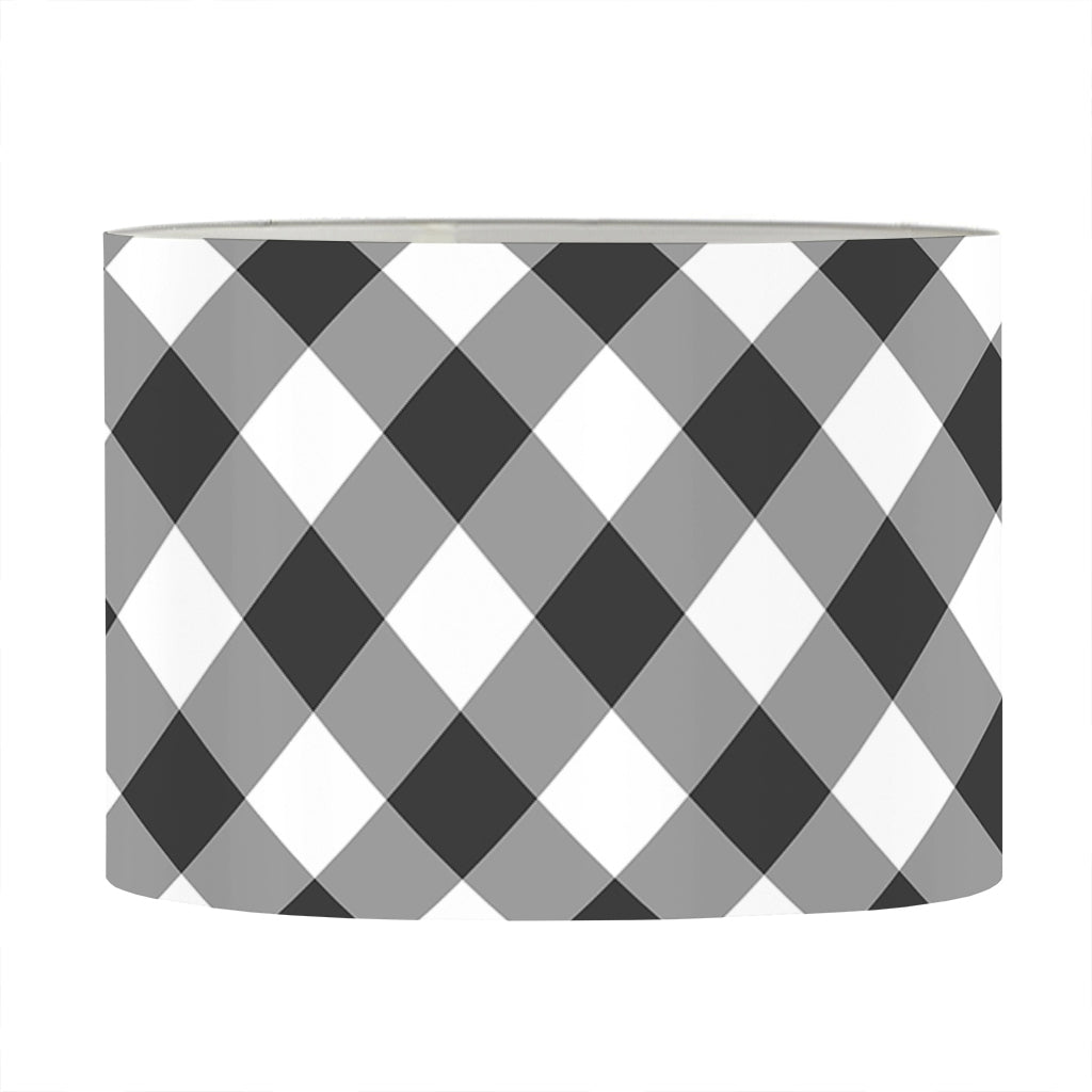 Shadow Grey And White Gingham Print Drum Lamp Shade