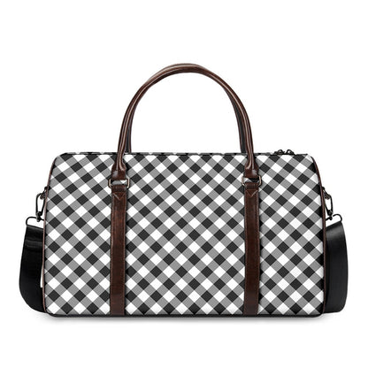 Shadow Grey And White Gingham Print Duffle Bag