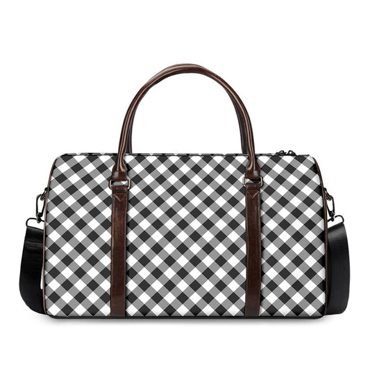 Shadow Grey And White Gingham Print Duffle Bag