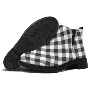 Shadow Grey And White Gingham Print Flat Ankle Boots