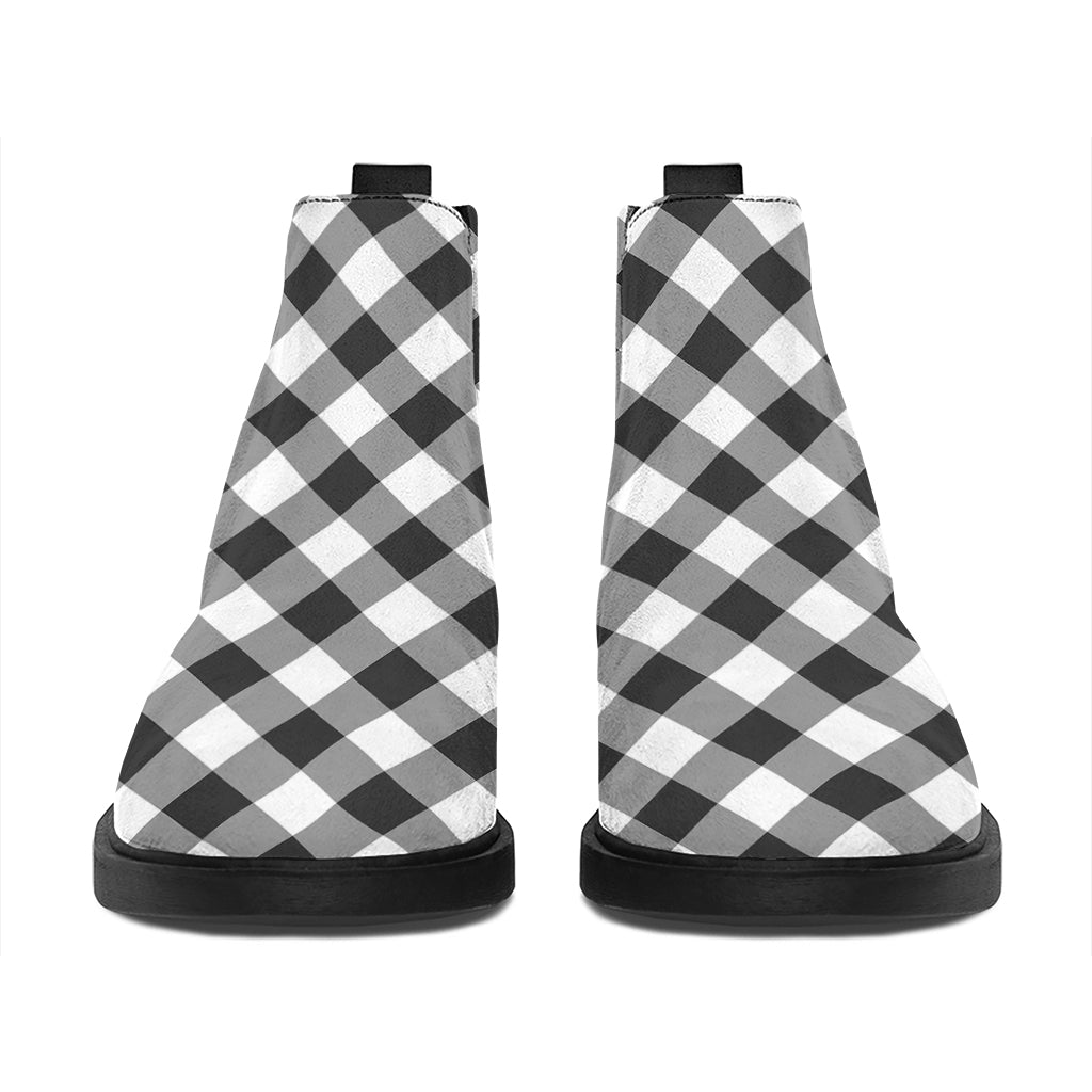 Shadow Grey And White Gingham Print Flat Ankle Boots