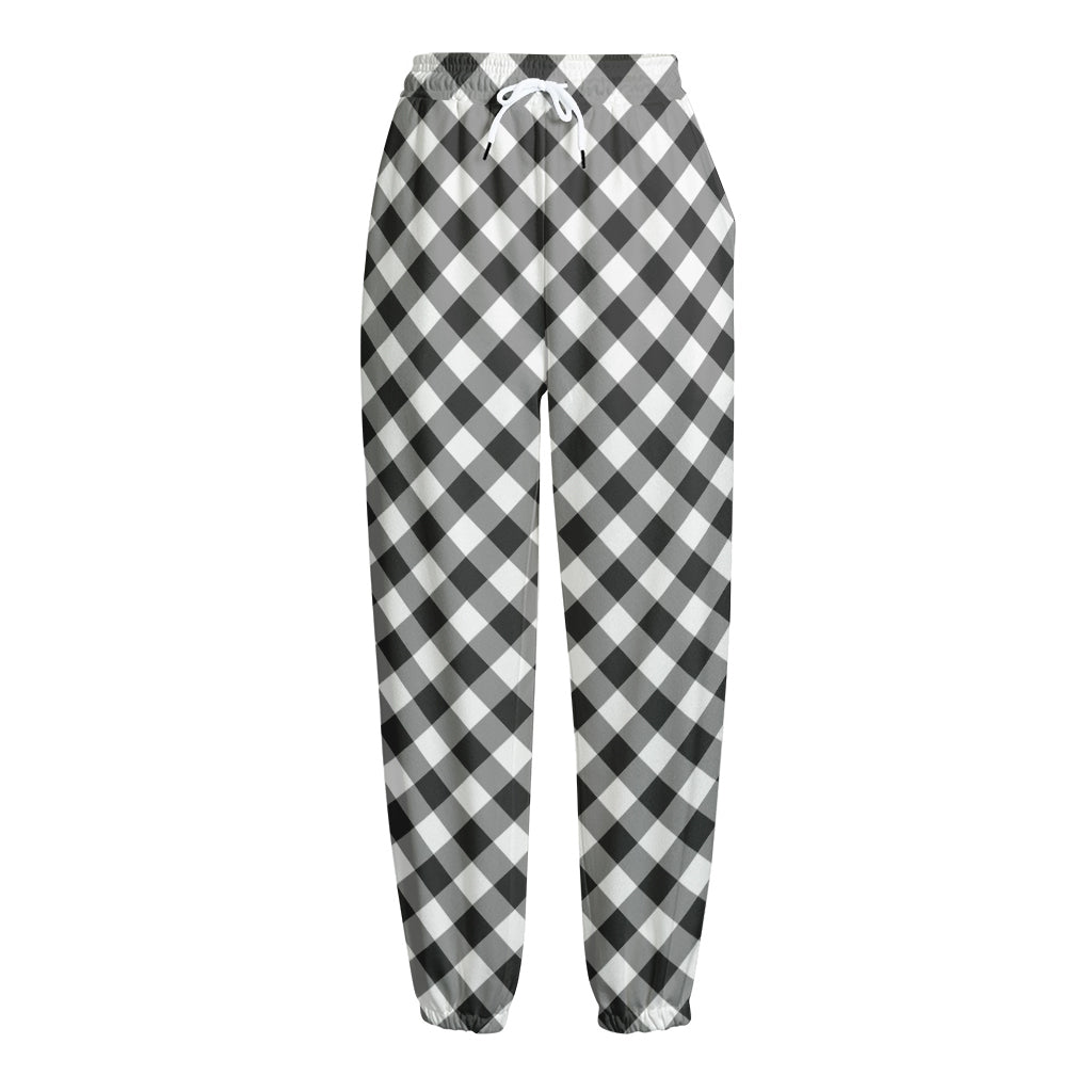Shadow Grey And White Gingham Print Fleece Lined Knit Pants
