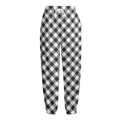 Shadow Grey And White Gingham Print Fleece Lined Knit Pants