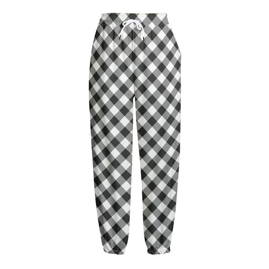 Shadow Grey And White Gingham Print Fleece Lined Knit Pants