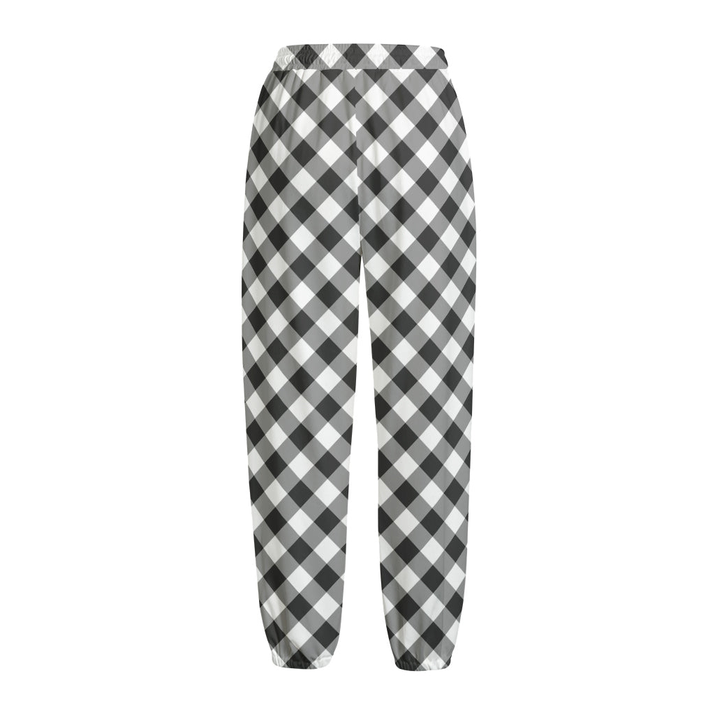 Shadow Grey And White Gingham Print Fleece Lined Knit Pants