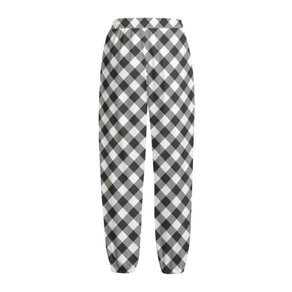Shadow Grey And White Gingham Print Fleece Lined Knit Pants