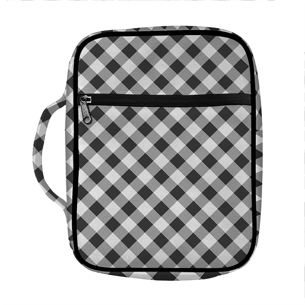 Shadow Grey And White Gingham Print Front Pocket Bible Bag