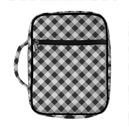 Shadow Grey And White Gingham Print Front Pocket Bible Bag