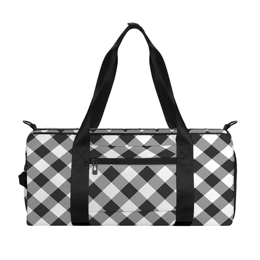 Shadow Grey And White Gingham Print Gym Bag
