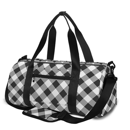 Shadow Grey And White Gingham Print Gym Bag