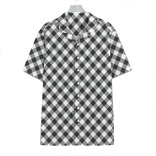 Shadow Grey And White Gingham Print Hawaiian Shirt
