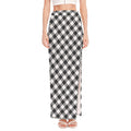 Shadow Grey And White Gingham Print High Slit Maxi Skirt