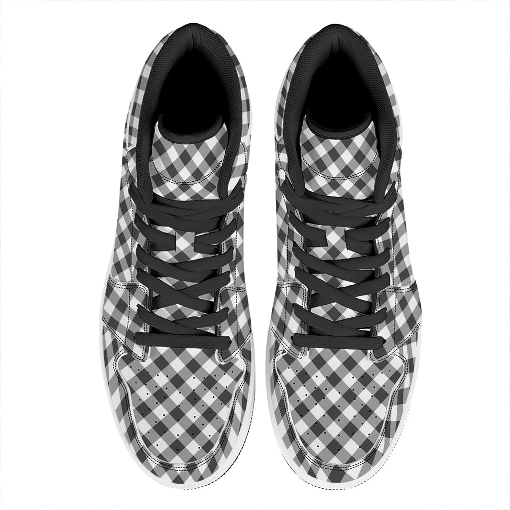Shadow Grey And White Gingham Print High Top Leather Sneakers