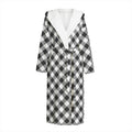 Shadow Grey And White Gingham Print Hooded Bathrobe
