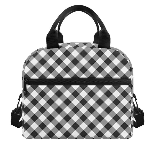 Shadow Grey And White Gingham Print Insulated Lunch Bag