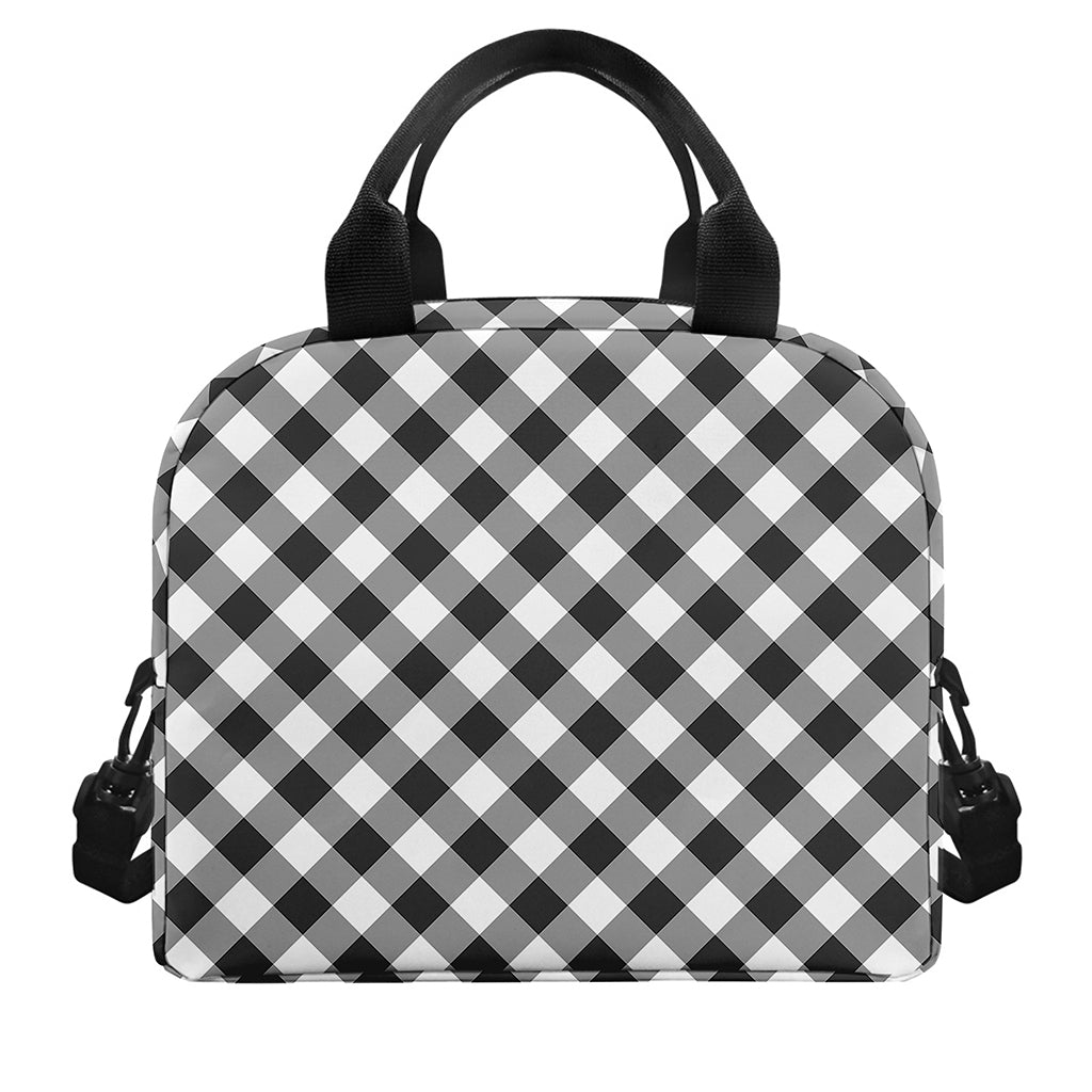 Shadow Grey And White Gingham Print Insulated Lunch Bag