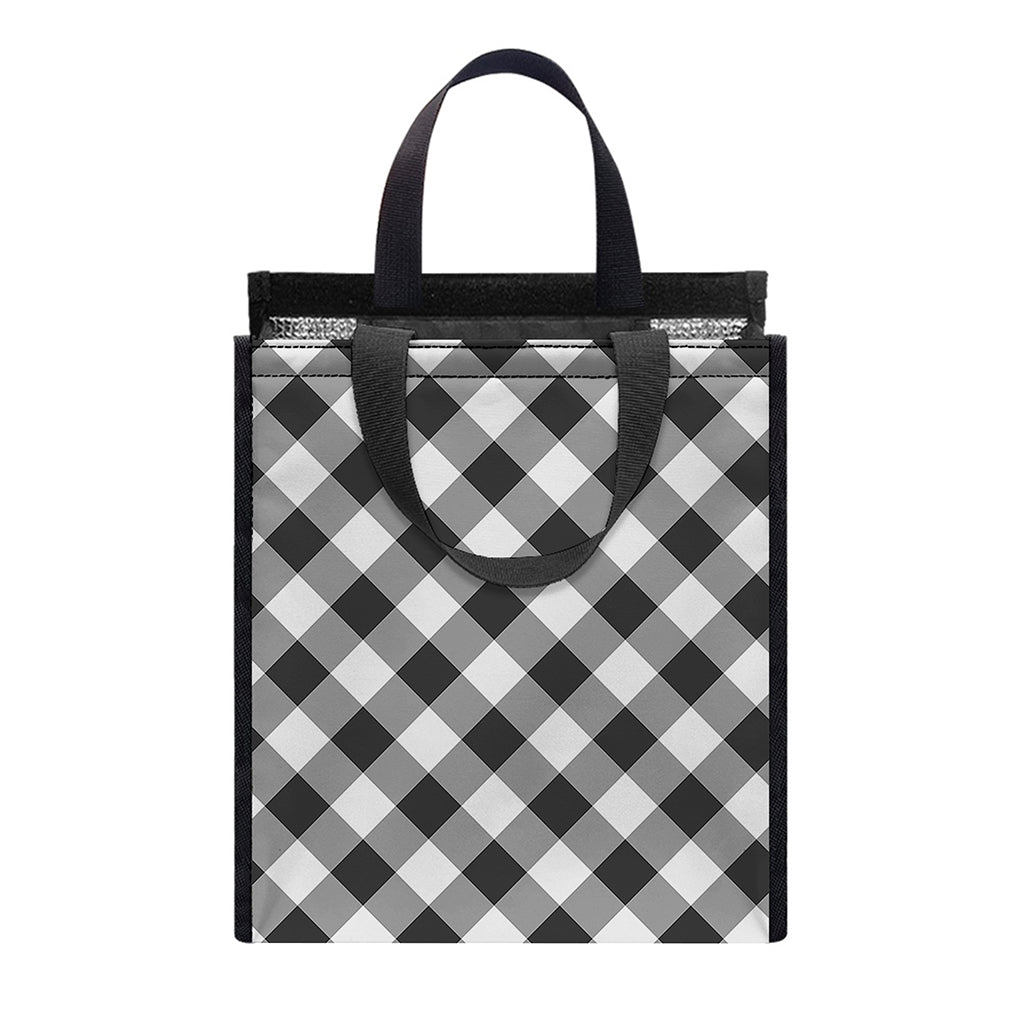 Shadow Grey And White Gingham Print Insulated Lunch Tote