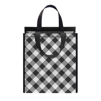 Shadow Grey And White Gingham Print Insulated Lunch Tote