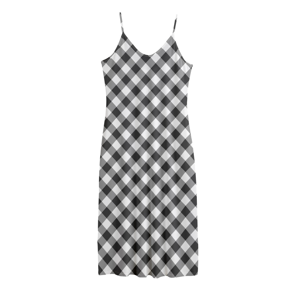 Shadow Grey And White Gingham Print Jersey Midi Cami Dress