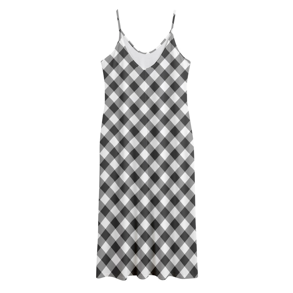 Shadow Grey And White Gingham Print Jersey Midi Cami Dress