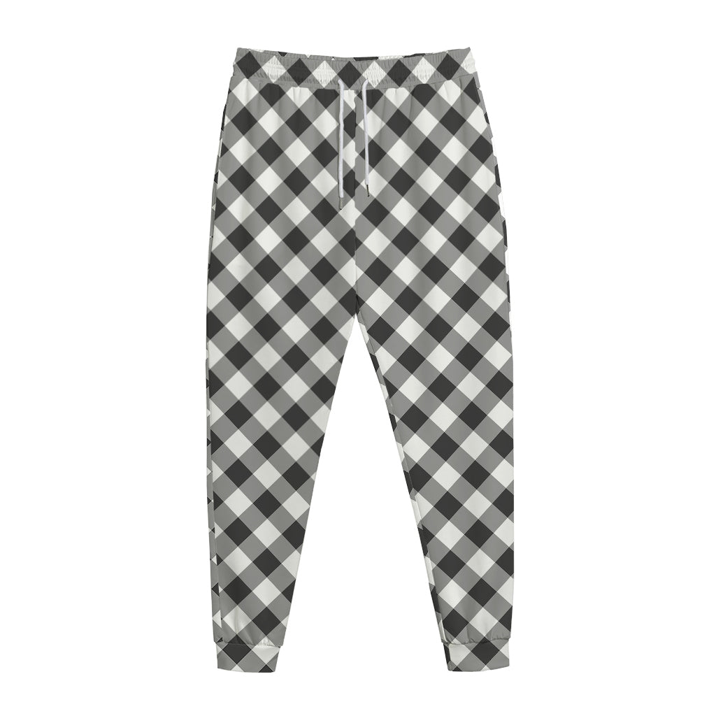 Shadow Grey And White Gingham Print Jogger Pants
