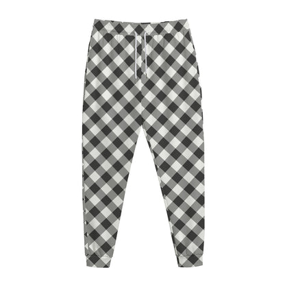 Shadow Grey And White Gingham Print Jogger Pants