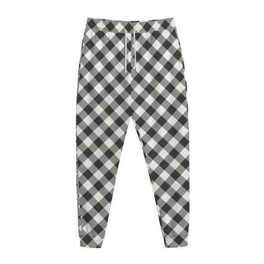 Shadow Grey And White Gingham Print Jogger Pants