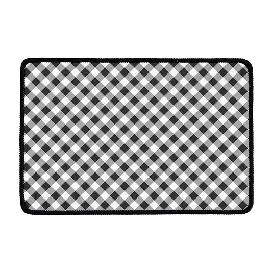 Shadow Grey And White Gingham Print Kitchen Mat